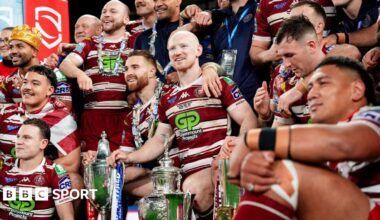 Wigan Warriors celebrate winning the 2024 Super League Grand Final