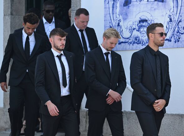 Jordan Henderson (right) after the funeral of Diogo Jota and Andre Silva being held at Igreja Matriz de Gondomar in the town of 