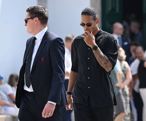 Liverpool's Virgil van Dijk after at the funeral of Diogo Jota and Andre Silva being held at Igreja Matriz de Gondomar in the to