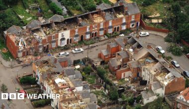 A photo of the damage to houses in the wake of the Birmingham tornado.