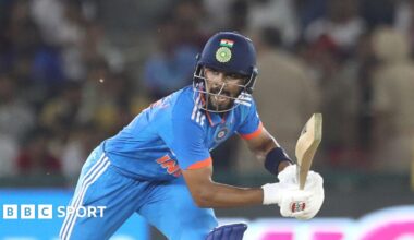 Ruturaj Gaikwad batting for India in an ODI v Australia in 2023