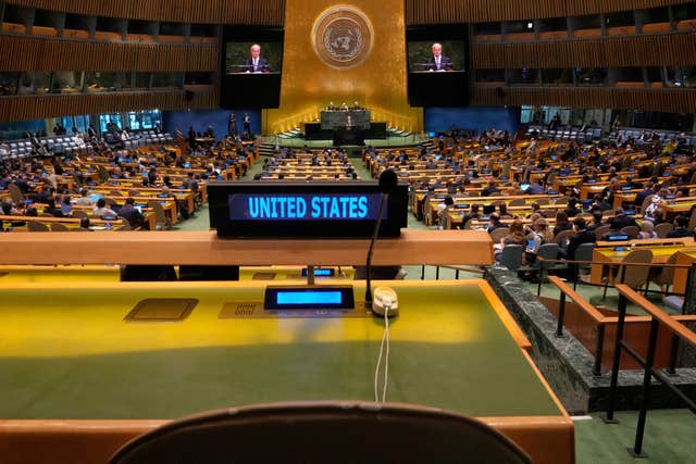 The unoccupied US delegation seat at the United Nations General Assembly