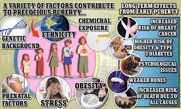 Doctors have not been able to identify a single or even a handful of causes for precocious puberty, though experts have previously told MailOnline that some underlying factors include obesity, stress, and genetics