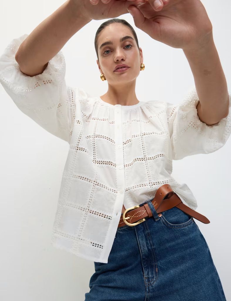 M&S Pure Cotton Broderie Blouse