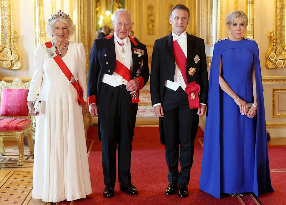 queen camilla, by france's president emmanuel macron.s king charles iii, france's president emmanuel macron and his wife brigitte macron