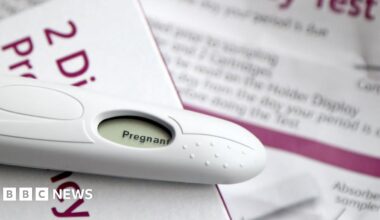 A pregnancy test has a small digital screen which says "positive"
