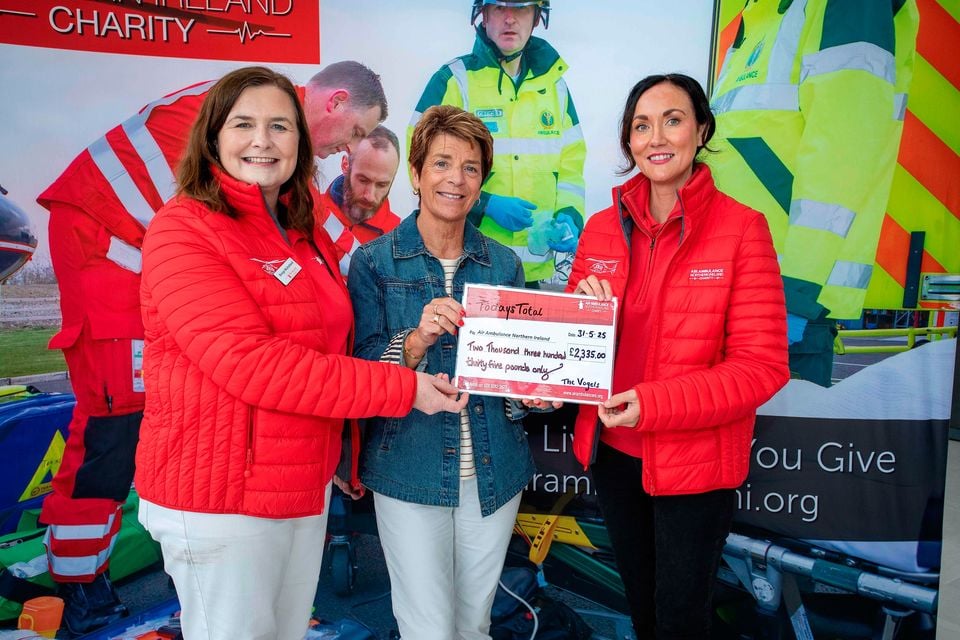From left: Breige Mulholland, head of operations and finance at Air Ambulance NI, Maud Vogel and Kerry Anderson, head of fundraising at Air Ambulance NI