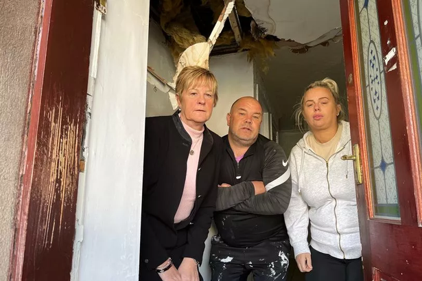 MP Maureen Burke and Denmilne Community Action Group members Dennis Docherty and Patricia Gowans visited the Lochdochart Road flat after the ceiling collapsed