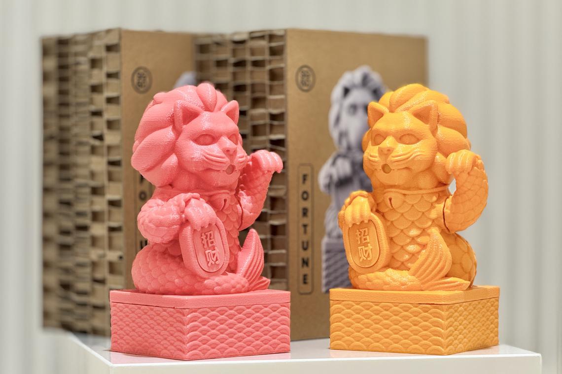 It took some 30 or so recycled plastic bottles to make each of these 3D-printed Merlion collectibles.