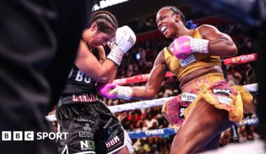 Lani Daniels is punched to the body by Claressa Shields