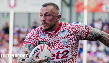 Leigh Leopards winger Josh Charnley carries the ball during a match