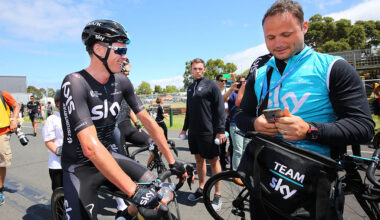 Cycling: 1st Toward Zero Race Melbourne / Cadel Evans - Albert Park GP/ MenArrival / Christopher FROOME (GBR)/ David ROZMAN (SLO) Soigneur / Albert Park F1 GP Circuit - Albert Park F1 GP Circuit ( 116.6km)/ / Men / Toward Zero / Â©Tim De Waele