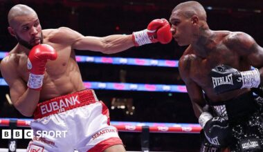 Chris Eubank Jr throws a left hook at Conor Benn