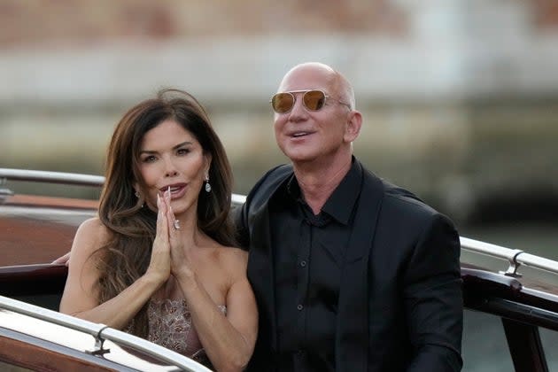 Lauren Sánchez and Jeff Bezos in Venice on Saturday