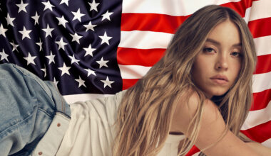 American Eagle ad, a woman and the USA flag