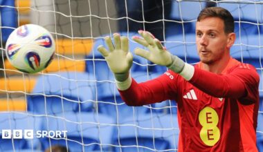 Wales' Danny Ward prepares to catch an approaching ball