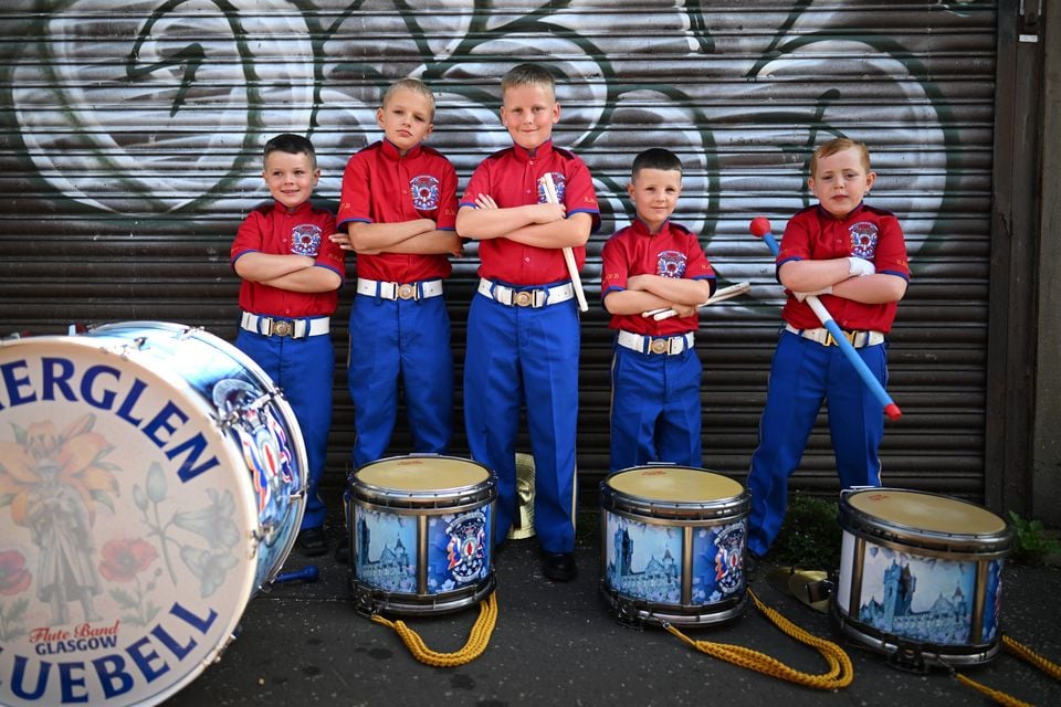 Young members of a flute band prepare to take part in the annual Twelfth of July parade on July 12, 2025 in Belfast, United Kingdom.  (Photo by Charles McQuillan/Getty Images)
