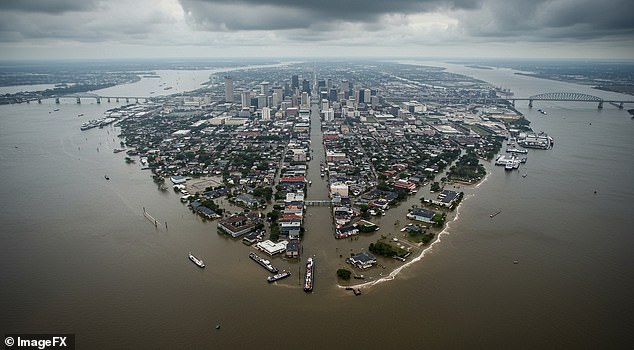 If the Earth spun just one mile per hour faster, sea levels would rise by a few inches near the equator. This could lead to extensive flooding in low-lying cities such as New Orleans (AI impression)