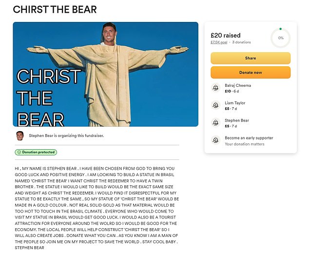 He claimed to 'be a man of God' and said God had told him that he needed to 'bring luck' to the people of Brazil - where he is currently living with his girlfriend