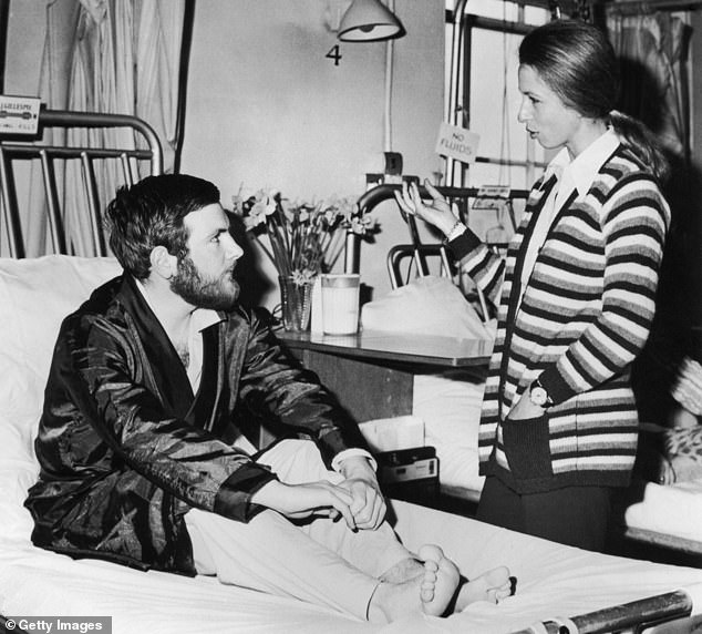 Princess Anne visiting police officer Michael Hills who was shot while fighting off a man attempting to kidnap the Princess Royal