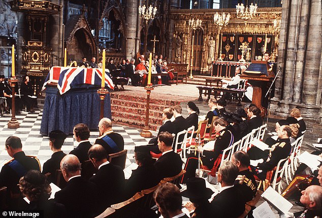 The funeral of Lord Mountbatten who was killed in an IRA terrorist attack in 1979