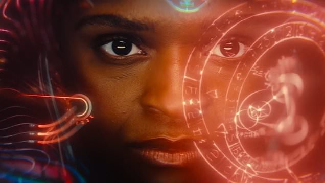 Riri Williams looks through her visor at some runes.