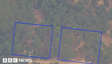 Two boxes show where Russia's missile purportedly hit a training unit in a wooded area