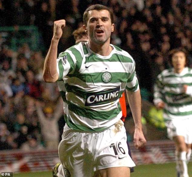 Manchester United legend Roy Keane celebrates scoring for Celtic against Falkirk in 2006