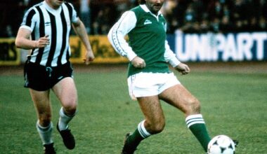 The legendary George Best in action for Hibernian against St Mirren in 1979