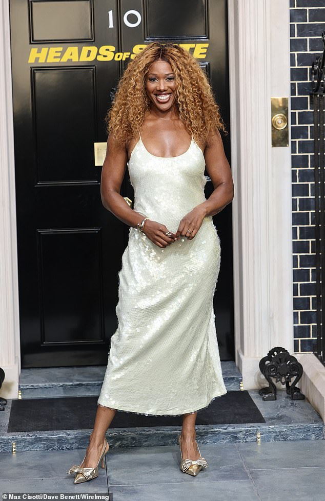 Montell Douglas looked gorgeous in a white sequin dress