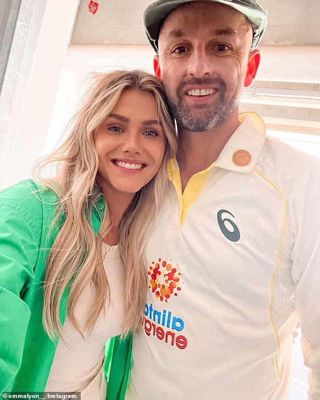 Cricket Australia has grappled with how to treat the national public holiday banning the term 'Australia Day' four years ago (Nathan Lyon pictured with wife Emma)