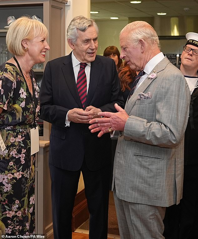 Charles greeted the former UK Prime Minister during a visit to Kirkcaldy Art Gallery on Wednesday