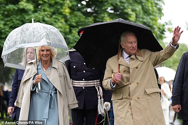 Queen Camilla joined Charles to unveil a Commemorative Cairn to mark the centenary of the Kirkcaldy War Memorial