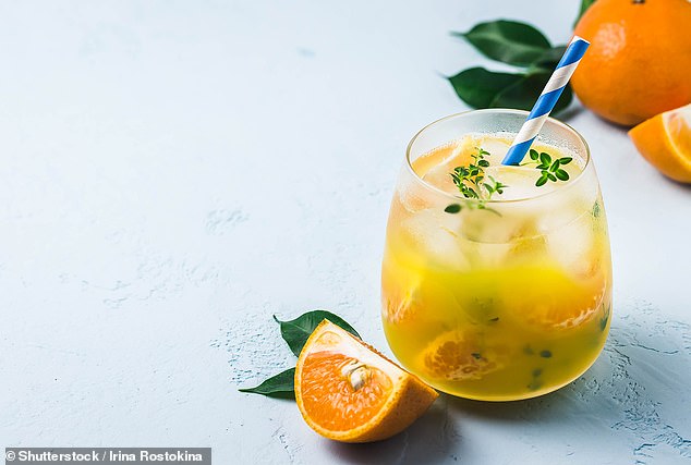 The cortisol cocktail contains coconut water, lemon and orange juice, magnesium powder, sea salt and sparkling water (stock image)