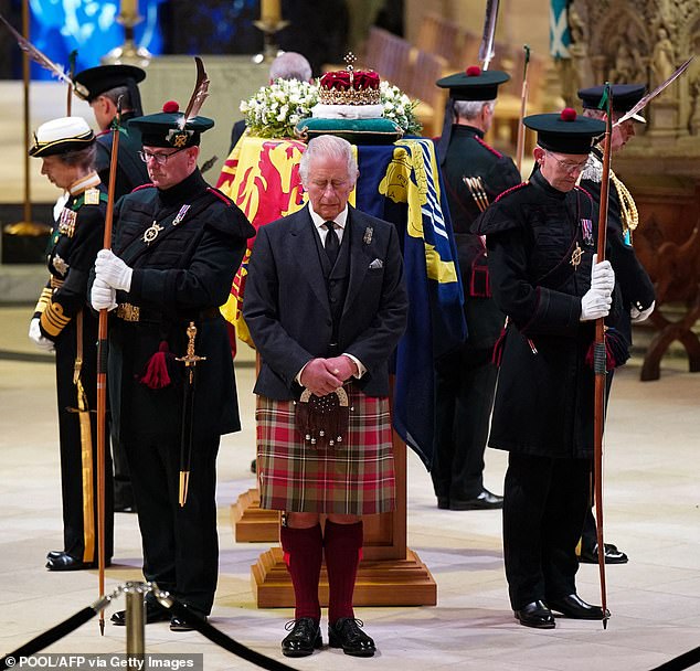 King Charles attends a Vigil at St Giles' Cathedral, in Edinburgh, on September 12, 2022, following the death of Queen Elizabeth II on September 8, 2022