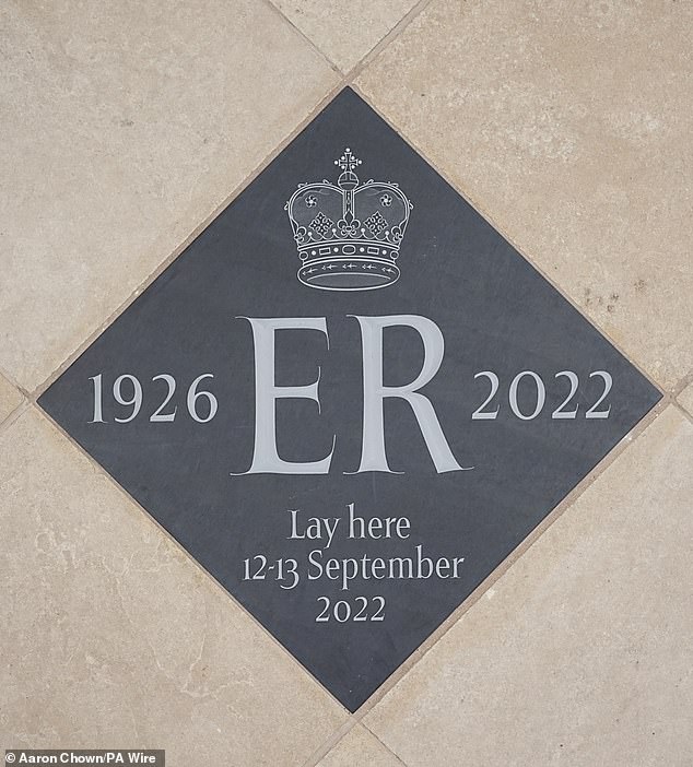 The memorial stone for Queen Elizabeth II in St Giles Cathedral in Edinburgh
