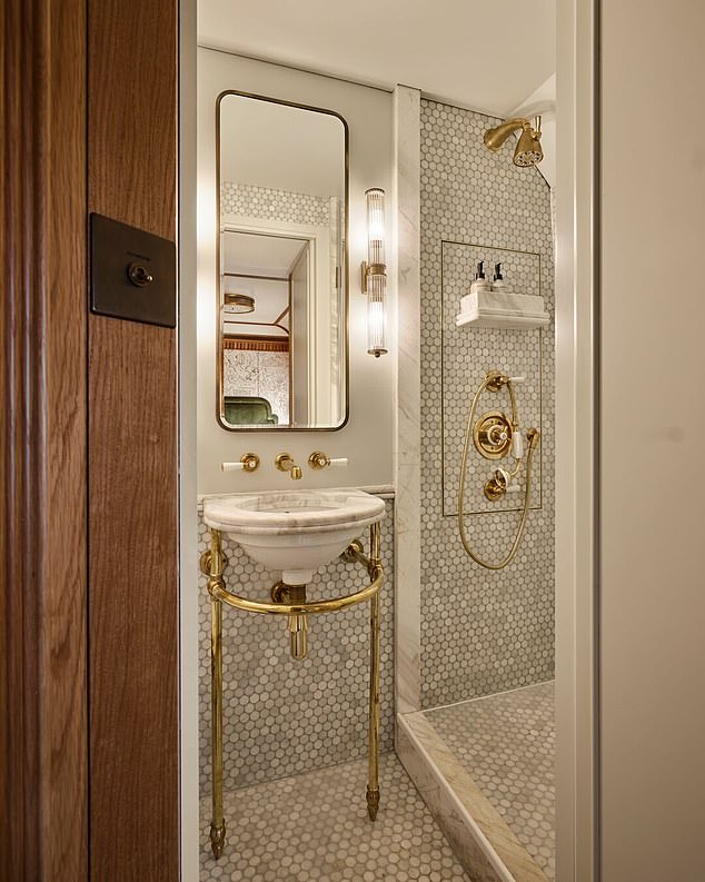 The Wellness Suite, designed to emulate a calming beach landscape with muted hues, will also house the first spa experience on a train in England and Wales (pictured: a bathroom in a Suite)