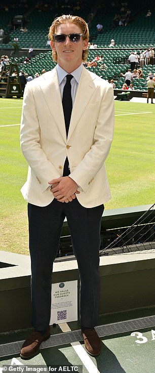 Newcastle and England footballer Anthony Gordon was looking dapper in a cream blazer as he took in the view at Centre Court
