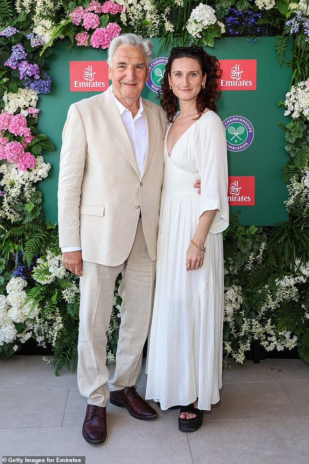 Downton Abbey star Jim Carter posed with his actress daughter Bessie Carter, who stars in Bridgerton, in the Emirates suite