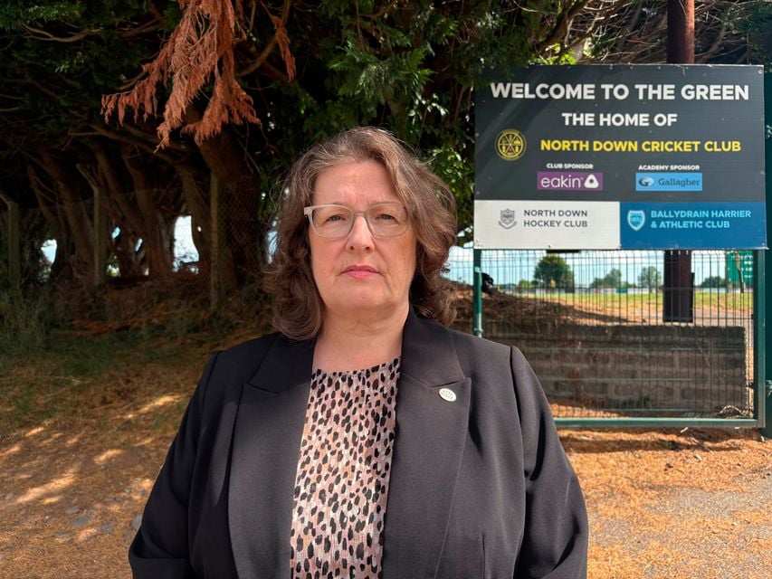 MLA Kellie Armstrong outside North Down Cricket Club in Comber

Photo: Kirsten Elder