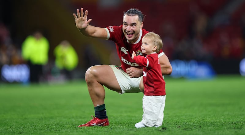 James Lowe with his son Nico after the test against Australia. Photograph: James Crombie/Inpho