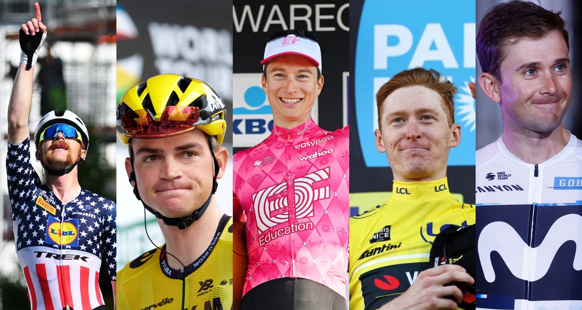 Americans at the 2025 Tour de France: Quinn Simmons, Sepp Kuss, Neilson Powless, Matteo Jorgensen, Will Barta