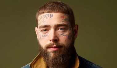 Post Malone falls off stage while toasting a fan on front row