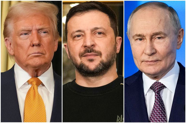 US President Donald Trump, Ukraine's President Volodymyr Zelenskyy, Russian President Vladimir Putin