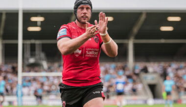 Salford Red Devils veteran Chris Hill applauds the fans