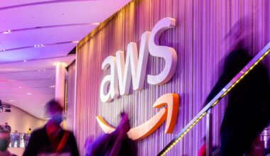 AWS logo on wall at re-Invent 2021