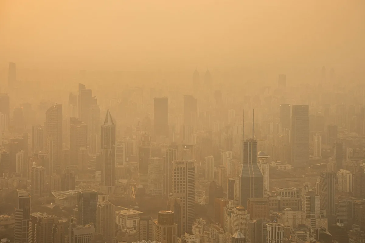 Pollution smog over Shanghai, China.