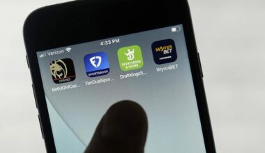 Online gambling apps are displayed on a phone in San Francisco