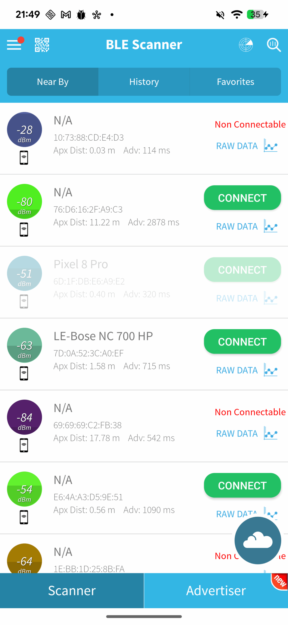 BLE Scanner app in light theme