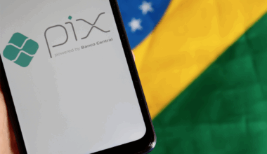 Pix on smartphone with Brazil flag